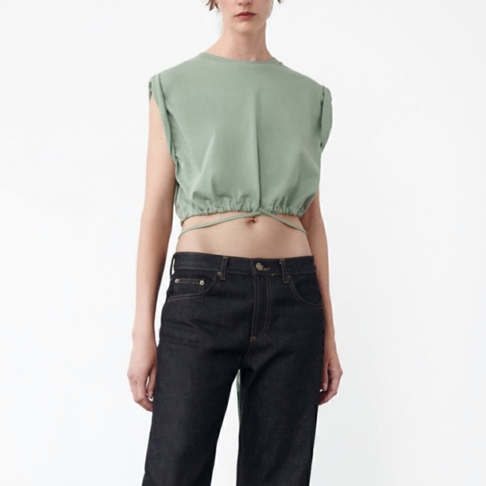 Zara Green Cap Sleeve Tie Waist Crop Top Size Large